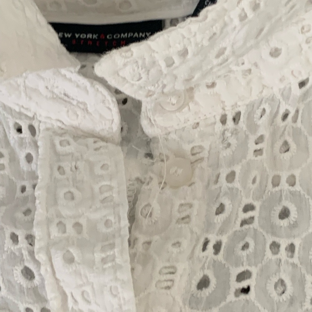 New York & Company White Eyelet Button-Front Shirt - Picture 8 of 11